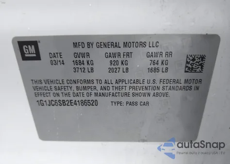 2014 Chevrolet Sonic Lt Auto from USA, damaged, VIN 1G1JC6SB2E4186520